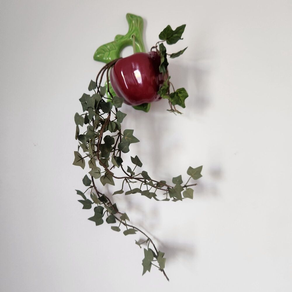 Red Cherry Fruit Wall Pocket 3-D Vintage Planter Pen Holder Kitsch Kitchen Decor